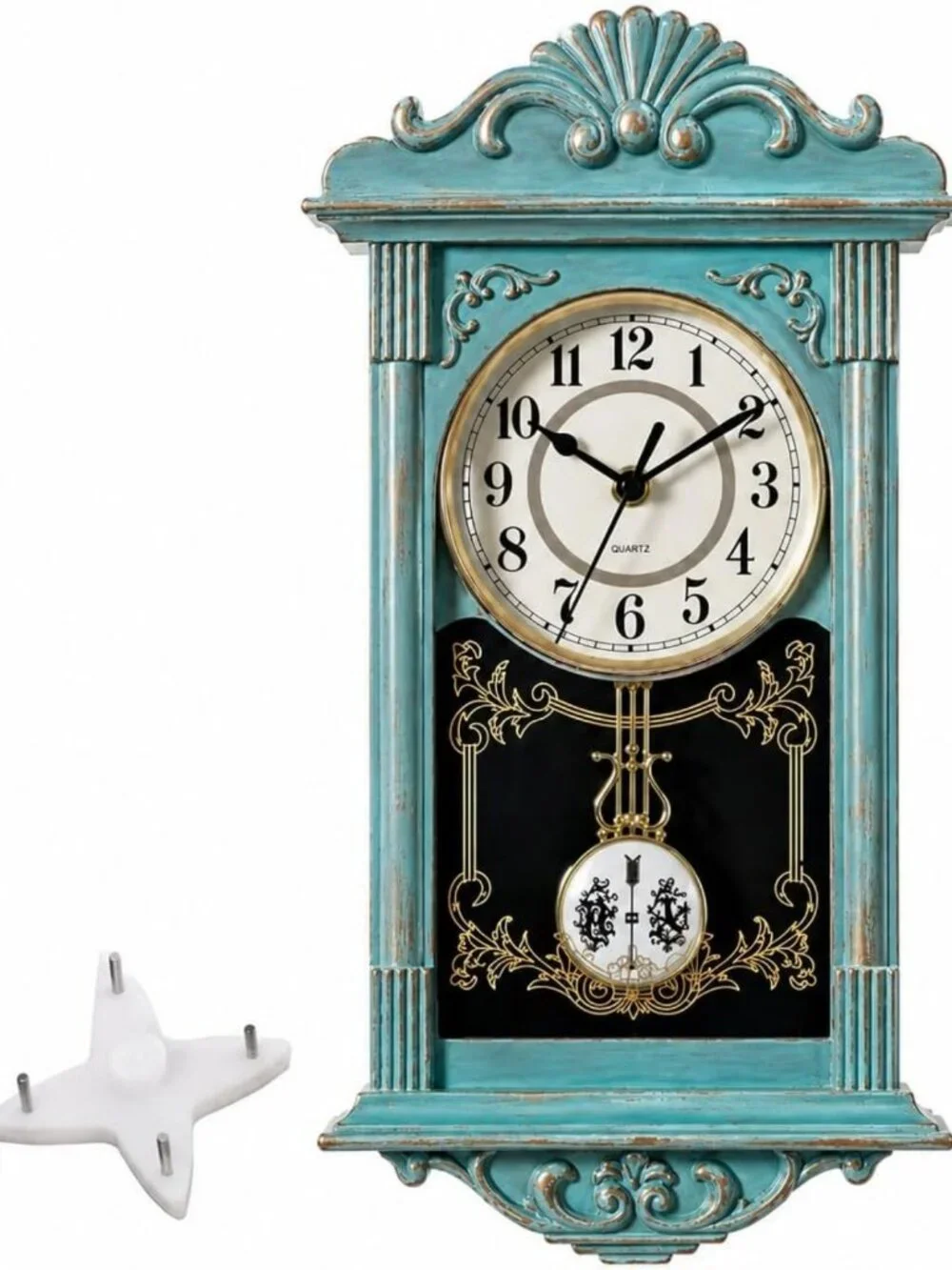 Vintage Grandfather-Style Wall Clock, Battery-Operated, Home Decor Accent, Blue